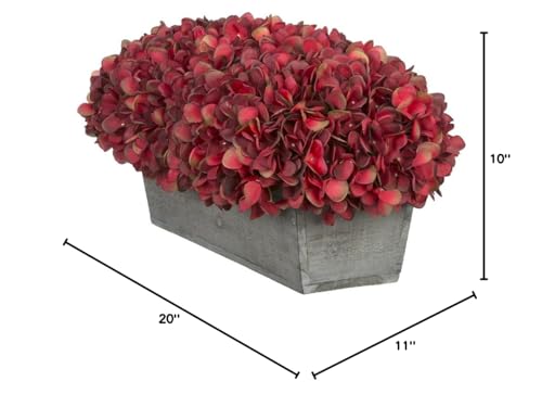 Product: House of Silk Flowers Artificial Hydrangeas in Grey-Washed Wood Ledge (Burgundy)