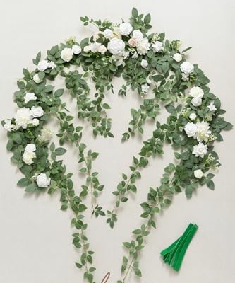 Silky Flower Store Artificial Wedding Arch Flowers White Sage Eucalyptus Rose Garland, 6.5FT Garden Arch Decor, 6.5FT 12 12 Product: Ling's Moment 6.5FT Artificial Wedding Arch Flowers, Backdrop Floral Garland, White Sage Ceremony Reception Hanging Eucalyptus Rose Arbor Arrangement Outdoor Party Swag Home Decorations