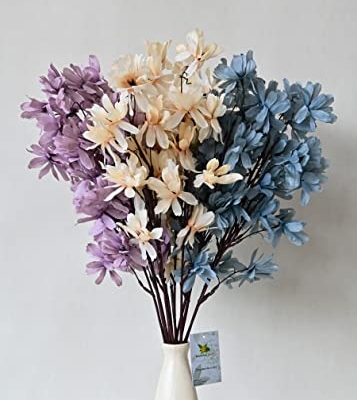 Product: Blooming Floret Artificial Magnolia Kobus Natural Looking Flower Bunch for Home and Office Décor/Gift (Off White + Blue + Purple), Artificial Flora
