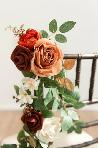 Silky Flower Store Fall Wedding Chair Decorations, Orange Terracotta Artificial Floral Swag, 10pcs Ceremony Aisle Garlands 30 2 2 Product: Ling's Moment Fall Wedding 10pcs Chair Decorations Aisle Floral Swag Artificial Pew Flowers Hanging Garlands Orange Terracotta for Ceremony Reception Church Rose Floral Arrangement Party Outdoor Decor