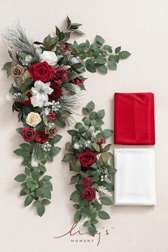 Silky Flower Store Christmas Artificial Wedding Arch Flowers Kit, Hanging Floral Swags, Chiffon Drapes, Ceremony Backdrop, 5ft W x 6.5ft H Arch 5 5 Product: Ling's Moment Christmas Artificial Wedding Arch Flowers Kit Pack of 4, 2pcs Hanging Flower Arrangement 2pcs Chiffon Drapes Ceremony Reception Fake Rose Arbor Backdrop Floral Party Outdoor Decorations