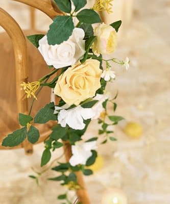 Silky Flower Store Wedding Chair Decorations, Aisle Garlands Floral Swag, Creamy Yellow Rose Faux Arrangement, 30in 10pcs 16 16 Product: Ling's Moment Wedding Chair Decorations Aisle Garlands Floral Swag 10pcs Artificial Pew Flowers Hanging Creamy Yellow for Ceremony Reception Church Rose Floral Faux Arrangement Party Outdoor Decor