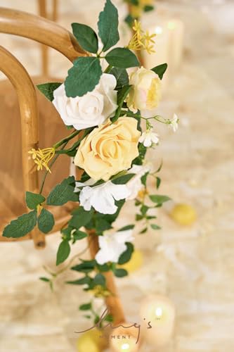 Silky Flower Store Wedding Chair Decorations, Aisle Garlands Floral Swag, Creamy Yellow Rose Faux Arrangement, 30in 10pcs 7 7 Product: Ling's Moment Wedding Chair Decorations Aisle Garlands Floral Swag 10pcs Artificial Pew Flowers Hanging Creamy Yellow for Ceremony Reception Church Rose Floral Faux Arrangement Party Outdoor Decor