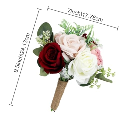 Product: HOMENERGY Set of 4 Bridesmaid Bouquets for Wedding - 7 Inch Artificial Flowers Bouquets for Ceremony Anniversary Centerpieces Decorations - Burgundy & Blush