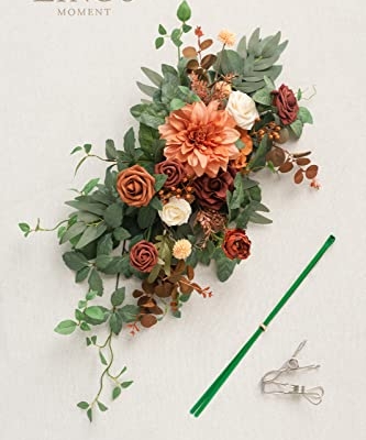 Silky Flower Store Artificial Wedding Floral Swag, Terracotta Orange Rose Garland, Welcome Sign Backdrop Decor, 20x10 in 9 9 Product: Ling's Moment Fall Wedding Floral Swag Welcome Sign Artificial Flowers Backdrop Garland Terracotta Orange For Ceremony Reception Wall Easel Home Decoration Entryway Faux Outdoor Board Head Table Decor
