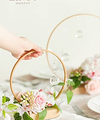 Silky Flower Store Blush Pink Artificial Flower Crystal Hoop Wreath Centerpieces Set of 3, French Country Faux Floral Table Decor 11in 8in 2.7x5.9in 8 8 Product: Ling's Moment Blush Pink Artificial Flowers Crystal Hoop Wreath Centerpieces for Sweetheart Table Head Table Ceremony Reception Decorations, Assembled (Set of 3)