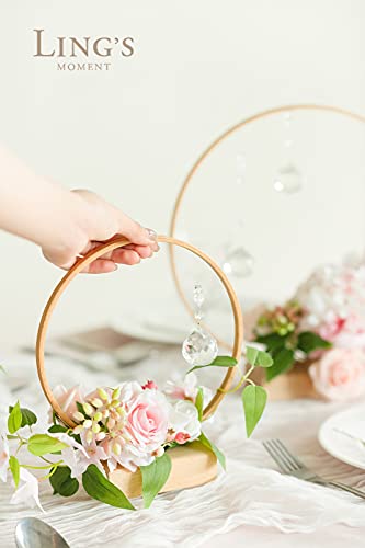 Silky Flower Store Blush Pink Artificial Flower Crystal Hoop Wreath Centerpieces Set of 3, French Country Faux Floral Table Decor 11in 8in 2.7x5.9in 3 3 Product: Ling's Moment Blush Pink Artificial Flowers Crystal Hoop Wreath Centerpieces for Sweetheart Table Head Table Ceremony Reception Decorations, Assembled (Set of 3)