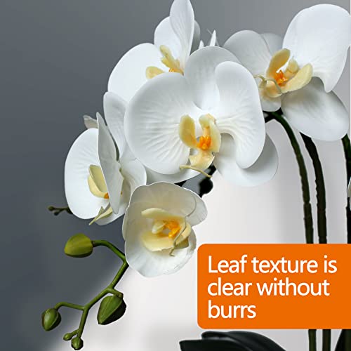 Product: Faux Orchids Artificial Flowers with Porcelain Vase Large Fake Silk Orchids in Vase Indoor Dining Table Office Desk Decor