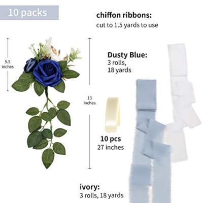 Silky Flower Store Wedding Aisle Decorations Set of 10, Blue Artificial Pew Flowers Eucalyptus Ribbons, DreamBuilt 70cm 7 7 Product: DreamBuilt Wedding Aisle Decorations for Wedding Ceremony Set of 10 Pew Flowers for Church Chair Decorations Party Decor with Artificial Flowers Eucalyptus and Ribbons Blue
