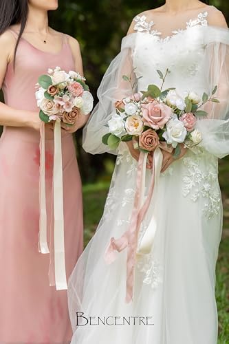 Silky Flower Store Dusty Rose Bridesmaid Bouquet Set of 4, Artificial Silk Wedding Flowers, BENCENTRE, 7 Inch 3 3 Product: BENCENTRE 7 Inch Dusty Rose Bridesmaid Bouquet for Wedding, Set of 4, Small Wedding Bouquet,for Marriage Proposal Party and Vintage Wedding Ceremony Anniversary,Artificial Flowers