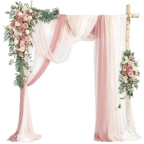 Ling's Moment Deluxe Wedding Arch Flowers with Sheer Drapes Kit - Artificial Pink and White Floral Arrangements for Ceremony Backdrop, Arbor Decor, 5-Piece Set (2 Flower Stems + 3 Hanging Drapes) - Artificial Flower Arrangements Product: Ling's Moment Deluxe Wedding Arch Flowers with Sheer Drapes Kit - Artificial Pink and White Floral Arrangements for Ceremony Backdrop, Arbor Decor, 5-Piece Set (2 Flower Stems + 3 Hanging Drapes)