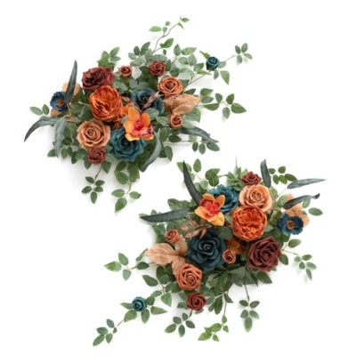 Product: Ling's Moment 2PCS Artificial Floral Swags Centerpieces, Wedding Flower Greenery Arrangements for Sweetheart/Head Table Decor Wedding Car Wall Window Arch Home Garden Decor|Teal Blue