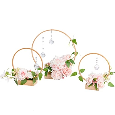 Product: Ling's Moment Blush Pink Artificial Flowers Crystal Hoop Wreath Centerpieces for Sweetheart Table Head Table Ceremony Reception Decorations, Assembled (Set of 3)