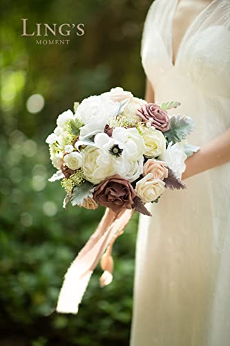 Product: Ling's Moment Dusty Rose Bridal Bouquet for Bride, Blush Pink Wedding Bouquets for Bride, 13 Inch Silk Round Artificial Wedding Flowers Bouquets