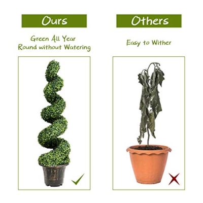Silky Flower Store Artificial Boxwood Spiral Topiary Tree, Faux Greenery Home Garden Decor, 4 Ft 12 12 Product: GOPLUS 4 Ft Artificial Boxwood Spiral Topiary Tree - Lifelike Fake Greenery for Home & Garden Decor