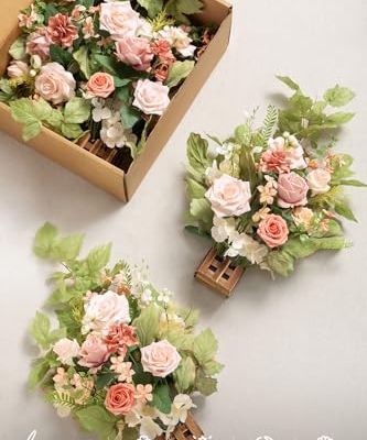 Silky Flower Store Standing Artificial Flower Arrangements, Blush Pink Wedding Aisle Decor, 4pc Faux Floral Centerpieces, 17.5in 13 13 Product: Ling's Moment 17.5" Tall Standing Artificial Flowers Arrangements 4pcs Fall Wedding Aisle Runner Chair Decorations Blush & Pink Centerpieces for Ceremony Reception Rose Floral Party Outdoor
