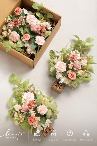 Silky Flower Store Standing Artificial Flower Arrangements, Blush Pink Wedding Aisle Decor, 4pc Faux Floral Centerpieces, 17.5in 6 6 Product: Ling's Moment 17.5" Tall Standing Artificial Flowers Arrangements 4pcs Fall Wedding Aisle Runner Chair Decorations Blush & Pink Centerpieces for Ceremony Reception Rose Floral Party Outdoor