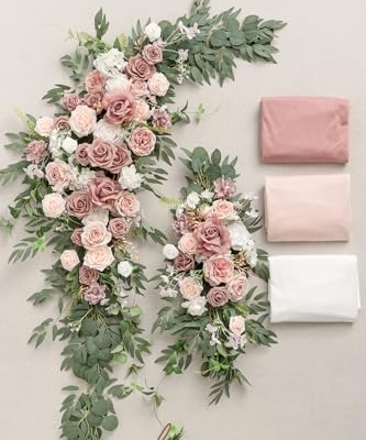 Silky Flower Store Wedding Arch Flowers with Sheer Drapes Kit, Artificial Pink White Floral Arrangements, 5 Piece Set, 32.5cm 10 10 Product: Ling's Moment Deluxe Wedding Arch Flowers with Sheer Drapes Kit - Artificial Pink and White Floral Arrangements for Ceremony Backdrop, Arbor Decor, 5-Piece Set (2 Flower Stems + 3 Hanging Drapes)