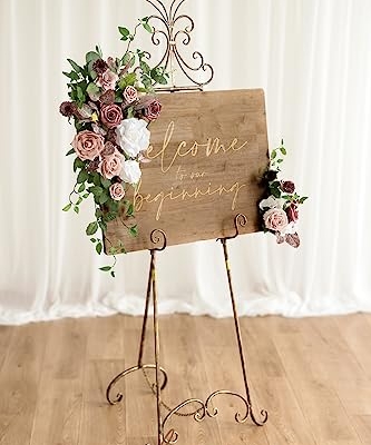 Silky Flower Store Artificial Wedding Welcome Sign Swag, White Floral Arch Flowers Decorations, 2pcs, Flexible Handmade Faux Florals 20in 6 6 Product: Ling's Moment 2pcs Artificial Welcome Sign Swag Wedding Arch Flowers Decorations Floral Eucalyptus Willow Garland Dusty Rose Mauve Rose Ceremony Party Reception Easel Door Wall Home Entryway Outdoor