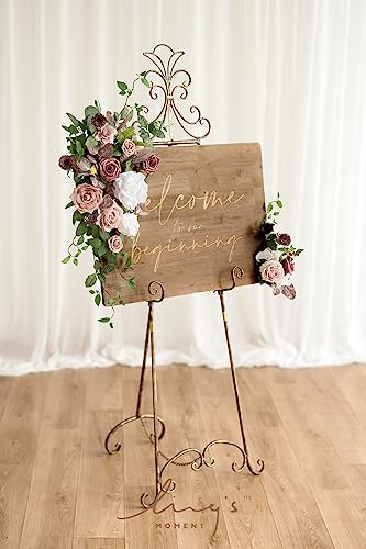 Silky Flower Store Artificial Wedding Welcome Sign Swag, White Floral Arch Flowers Decorations, 2pcs, Flexible Handmade Faux Florals 20in 1 1 Product: Ling's Moment 2pcs Artificial Welcome Sign Swag Wedding Arch Flowers Decorations Floral Eucalyptus Willow Garland Dusty Rose Mauve Rose Ceremony Party Reception Easel Door Wall Home Entryway Outdoor