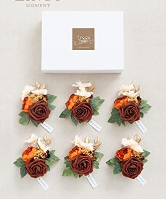 Silky Flower Store Artificial Wedding Wrist Corsage, Burnt Orange Terracotta Faux Flowers, Bridal Prom Homecoming Wristlet, 4.75in 6pcs 9 9 Product: Ling's Moment 6pcs Wedding Wrist Corsage Artificial Flowers, Girl/Mother Homecoming Prom Corsages Wristlet Décor, etc. Burnt Orange Terracotta