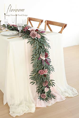 Silky Flower Store Artificial Eucalyptus Garland with Flowers, Dusty Rose Mauve, 6ft, 13.75in width, 3.5in height 1 1 Product: Floroom 6ft Artificial Eucalyptus Garland with Flowers Fake Greenery Faux Floral Vine Garland for Table Decor Wedding Centerpieces Bridal Shower Party Decorations, Dusty Rose & Mauve
