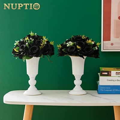 Silky Flower Store Artificial Black Roses Bouquet, Black Hydrangea Faux Flowers, 6 Pcs, 15 Heads, Decorative Base, 20cm 8 8 Product: NUPTIO Black Roses Artificial Flowers Pcs of 6 Fake Flower Bouquet Black Hydrangea Flowers Artificial, 15 Heads Fake Roses with Base, Real Looking Black Artificial Flowers (Black)