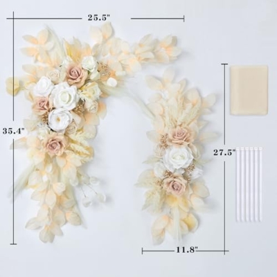 Silky Flower Store Wedding Arch Flower Swag Kit, Beige Faux Silk Draping Decor, Wedding Backdrop Flowers Pack of 3 20.5cm 8 8 Product: Fsslower Wedding Arch Flowers with Drape Kit (Pack of 3) - 2pcs Artificial Flower Swag with 1pcs Draping Fabric for Wedding Ceremony Arbor and Reception Backdrop Decoration (Beige)