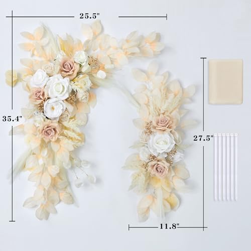 Silky Flower Store Wedding Arch Flower Swag Kit, Beige Faux Silk Draping Decor, Wedding Backdrop Flowers Pack of 3 20.5cm 1 1 Product: Fsslower Wedding Arch Flowers with Drape Kit (Pack of 3) - 2pcs Artificial Flower Swag with 1pcs Draping Fabric for Wedding Ceremony Arbor and Reception Backdrop Decoration (Beige)