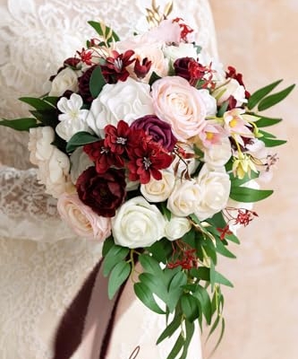Product: Ling's Moment Burgundy Bridal Bouquet for Bride, 13 Inch Romantic Marsala Wedding Bouquets for Bride, Silk Round Artificial Wedding Flowers Bouquets