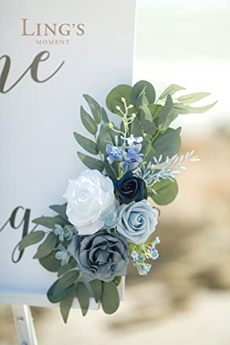 Silky Flower Store Artificial Wedding Welcome Sign Swag, Dusty Blue Navy Rose Eucalyptus Garland, 2pc Ceremony Decor, 32.5cm 3 3 Product: Ling's Moment 2pcs Artificial Welcome Sign Swag Wedding Arch Flowers Decorations Floral Eucalyptus Willow Garland Dusty Blue & Navy Rose Ceremony Party Reception Easel Door Wall Home Entryway Outdoor