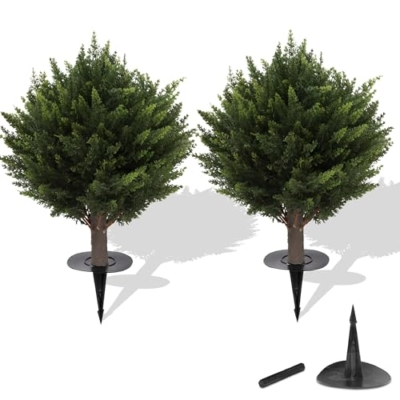 Product: AUMMOOH 15.7 inch Height Set of Two Artificial Cypress Topiary – Breathe Life & Lushness into Any Space – Lifelike – UV-Resistant Great for Indoors & Outdoor - Easy to Install – Fade-Proof