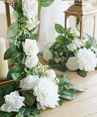 Silky Flower Store Artificial White Flower Garland, Wedding Aisle Chair Arch Mantel Decor, 6 Pack 2ft, 12ft Extended 2ft 9 9 Product: Ling's Moment 6Pack 2ft Artificial Flowers Garland White Lantern Flower Centerpieces Wedding Aisle Decor Chair Flowers Arch Floral for Mantel Signs DIY Table Wall Window Cake Decoration