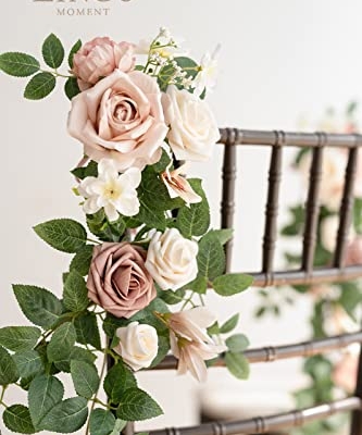 Silky Flower Store Pink Blush Cream Wedding Chair Floral Swag, 10pc Aisle Decorations, Faux Ceremony Chair Ribbons, 32.5cm 7 7 Product: Ling's Moment 10pcs Wedding Chair Decorations Aisle Floral Swag Artificial Pew Flowers Hanging Garland Pink Blush & Cream For Ceremony Reception Church Rose Floral Faux Arrangement Party Outdoor Decor