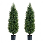 Product: Artificial Cedar Topiary Trees, Set of 2 Lifelike Faux Pruned Cypress with Heavy-Duty Planters – UV-Resistant Outdoor Artificial Shrubs for Indoor/Outdoor Decor (40 Inches)