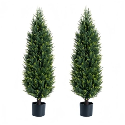 Product: Artificial Cedar Topiary Trees, Set of 2 Lifelike Faux Pruned Cypress with Heavy-Duty Planters – UV-Resistant Outdoor Artificial Shrubs for Indoor/Outdoor Decor (40 Inches)