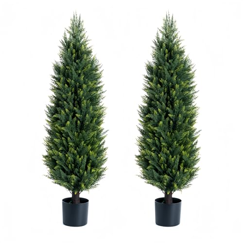 Product: Artificial Cedar Topiary Trees, Set of 2 Lifelike Faux Pruned Cypress with Heavy-Duty Planters – UV-Resistant Outdoor Artificial Shrubs for Indoor/Outdoor Decor (40 Inches)