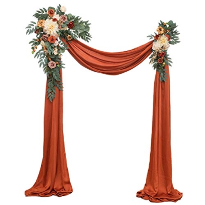 Product: Ling's Moment Fall Hanging Wedding Arch Flowers Kit (Pack of 4) 2pcs Arbor Artificial Flower Arrangement, 2 Drapes, Ceremony Rose Backdrop, Brunt Orange Terracotta Floral Party Autumn Outdoor Decor