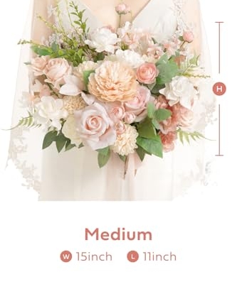 Product: Ling's Moment Blush Pink Wedding Bouquets for Bride, Blush and Cream Bridal Bouquets for Bride, 15 Inch Free Form Artificial Wedding Flower Bouquet