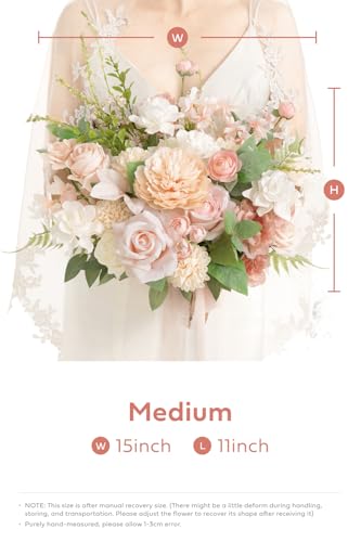 Product: Ling's Moment Blush Pink Wedding Bouquets for Bride, Blush and Cream Bridal Bouquets for Bride, 15 Inch Free Form Artificial Wedding Flower Bouquet