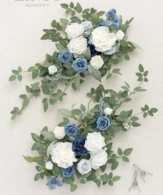 Silky Flower Store Dusty Blue Artificial Flower Garland, Faux Floral Swags Centerpieces Wedding Arch Decor, 27.5in L x 14in W 9 9 Product: Ling's Moment 2PCS Dusty Blue Artificial Flower Garland Floral Swags Centerpieces Wedding Arch Flower Greenery Arrangements for Sweetheart Table Wall Window Home Garden Outdoor Decor Navy
