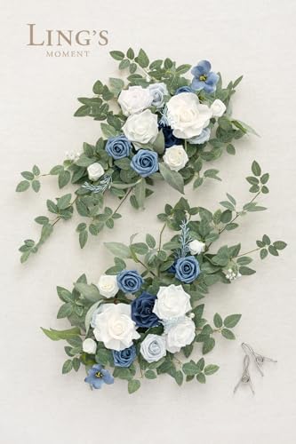 Silky Flower Store Dusty Blue Artificial Flower Garland, Faux Floral Swags Centerpieces Wedding Arch Decor, 27.5in L x 14in W 4 4 Product: Ling's Moment 2PCS Dusty Blue Artificial Flower Garland Floral Swags Centerpieces Wedding Arch Flower Greenery Arrangements for Sweetheart Table Wall Window Home Garden Outdoor Decor Navy