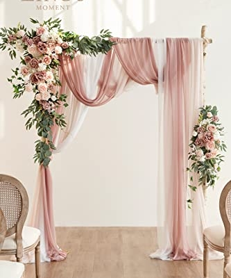 Silky Flower Store Wedding Arch Flowers with Sheer Drapes Kit, Artificial Pink White Floral Arrangements, 5 Piece Set, 32.5cm 7 7 Product: Ling's Moment Deluxe Wedding Arch Flowers with Sheer Drapes Kit - Artificial Pink and White Floral Arrangements for Ceremony Backdrop, Arbor Decor, 5-Piece Set (2 Flower Stems + 3 Hanging Drapes)