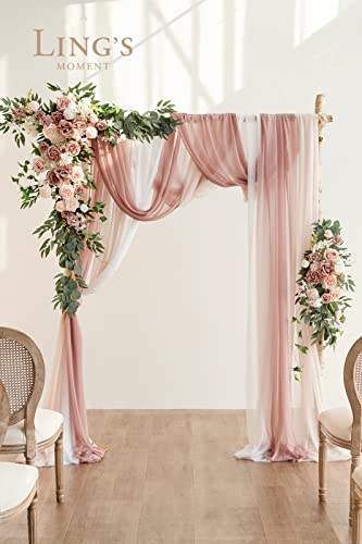 Silky Flower Store Wedding Arch Flowers with Sheer Drapes Kit, Artificial Pink White Floral Arrangements, 5 Piece Set, 32.5cm 1 1 Product: Ling's Moment Deluxe Wedding Arch Flowers with Sheer Drapes Kit - Artificial Pink and White Floral Arrangements for Ceremony Backdrop, Arbor Decor, 5-Piece Set (2 Flower Stems + 3 Hanging Drapes)