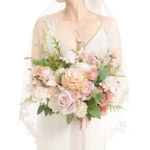 Product: Ling's Moment Blush Pink Wedding Bouquets for Bride, Blush and Cream Bridal Bouquets for Bride, 15 Inch Free Form Artificial Wedding Flower Bouquet