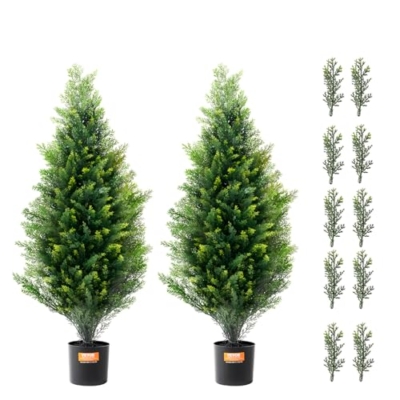 Silky Flower Store Artificial Cedar Topiary Tree, UV Rated Faux Evergreen Home Decor, Indoor Outdoor, 36 in, 2 Pieces 19 19 Product: VEVOR Artificial Cedar Topiary Tree, 36 inch Tall (2 Pieces), with Extra Leaves & Pot Faux Evergreen Fake Pine Cypress Trees Plant, UV Rated Artificial Greenery Set for Home Decor Indoor/Outdoor
