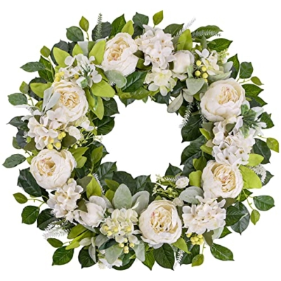 Product: TechKen Peony Spring Wreaths for Front Door Outside 22-24 inch Handmade Artificial Blooming Flower Wreath for Indoor Outdoor Wall Window Decorations Door Wreath