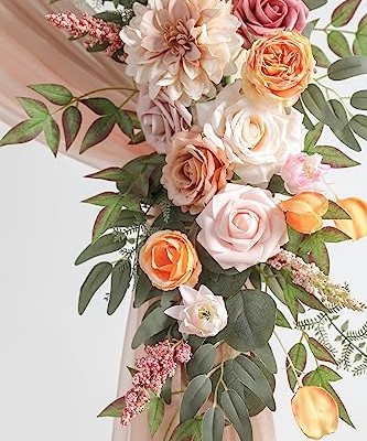 Product: Serra Flora Wedding Arch Flowers with Drapes Kit (Pack of 4) 2pcs Artificial Floral Swag Arrangement with 2pcs Draping Fabric for Ceremony Reception Arbor Backdrop Decorations