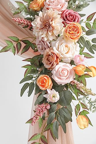 Product: Serra Flora Wedding Arch Flowers with Drapes Kit (Pack of 4) 2pcs Artificial Floral Swag Arrangement with 2pcs Draping Fabric for Ceremony Reception Arbor Backdrop Decorations