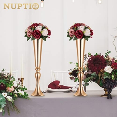 Product: Nuptio Artificial Flower Centrepieces for Tables - 6 Pcs Burgundy & Dusty Rose & Creamy White Fake Flowers Roses Balls 9.5in Diam - Silk Faux Rose Arrangement for Wedding Party Centerpiece Table Decor